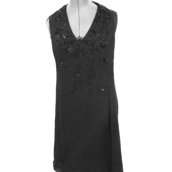 Armani Collezioni Black Plunge Halter Lined Dress Sequins - Picture 1 of 7